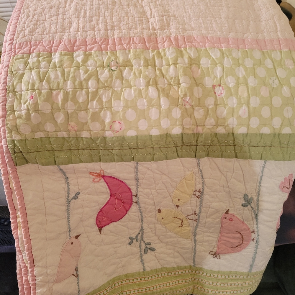 Pottery barn kids pink birds quilt